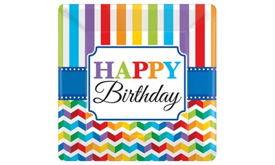 8 Kartonteller bright Birthday 25.4cm eckig