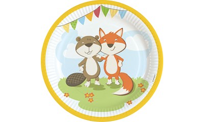8 Kartonteller Fuchs & Biber 23cm