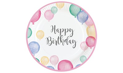 8 Teller 23cm Happy Birthday Pastel aus Karton
