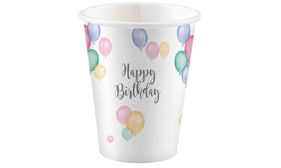 8 Becher 250ml Happy Birthday Pastel aus Karton