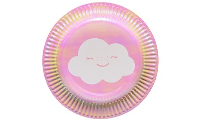 8 Kartonteller 18cm Rainbow & Cloud
