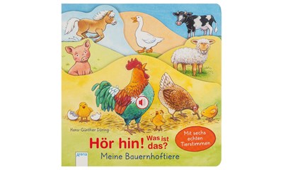 Hör hin! Bauernhoftiere mit 6 Tierstimmen, 18x19 cm, Pappbuch, 12 Seiten, ab 2+