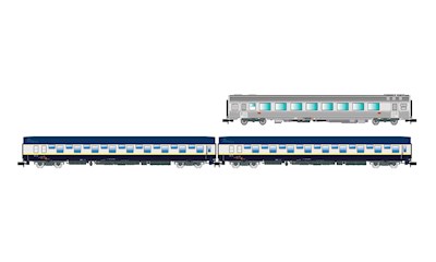 SNCF Train Expo 3-teil. Set 2x T2 Schlafwagen + Barwagen Ep. VI