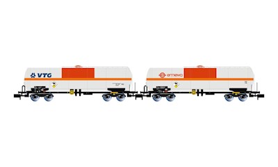 SNCF 2-teiliges Set Chlor-Kesselwagen VTG + Ermewa beige/orange/rot Ep. VI