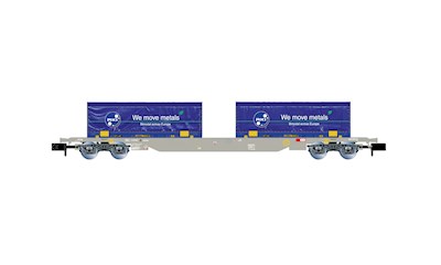 4-achsiger Containertragwagen mit 2x blau 22' coil