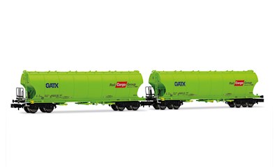GATX 2-teiliges Set 4-achsiger Silowagen Rail Cargo Group runde Wänden Neongr