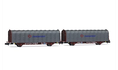 RENFE 2-teiliges Schiebeplanenwagen Lis 2-achsig modernes Transfesa-Logo Ep. V