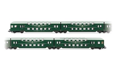 DR Doppelstockwagen-Set mit Steuerwagen grün gaues Dach Ep. IV