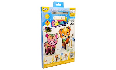 Create Bauernhof  Hund + Schwein d, 3D Holzmodell, Wasserstift, wiederverwendbar