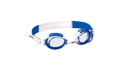 HALIFAX Kinderbrille weissblau Kinderschwimmbrille mit breitem Kopfband 100% UV