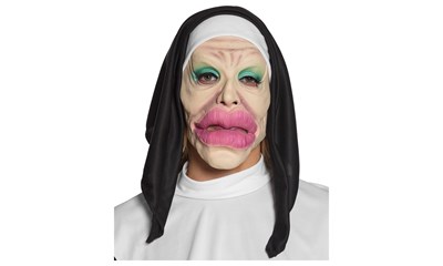 Maske Mega Lippen Vollkopfmaske, Latex, mit Nonnenhaube