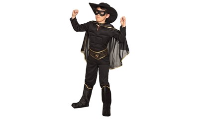 Kostüm Bandit Z, 7-9 Jahre einteiliger Overall, Gürtel, Hut, Maske, Stiefel
