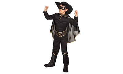 Kostüm Bandit Z, 10-12 Jahre einteiliger Overall, Gürtel, Hut, Maske, Stiefel