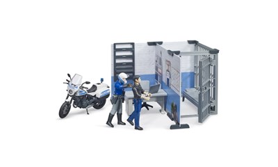 Polizeistation mit Polizeimotorrad