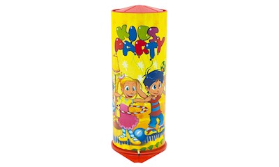 Tischbombe Maxi Kids Party H: 26 cm, ø 10 cm, Brillen, Hüte etc. mit Clownmuster
