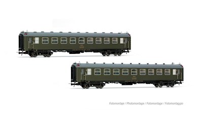 RENFE 2-teiliges Set Personenwagen 5000 BB4 2. Klasse mit Faltenbälgen olivg