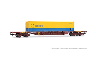 RENFE 4-achsiger Containerwagen MMC3  oxydrot  mit 40â€™ Containern RENFE  Ep. I