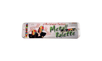 Schminkpalette 6-er Metallbox mit 6 Farben, 1 Pinsel u. 3 Schwamm-Pads