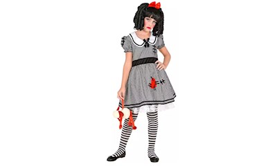 Horror Puppe Grösse L mit Kleid und Haarschleife