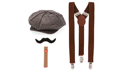 Set Gentlemen Twenties mit Hut, Hosenträger und Zigarre