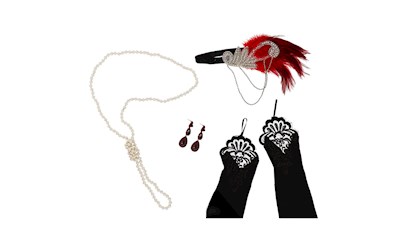Set Golden Twenties mit Kette, Zigarettenspitze, Stirnband und Handschuhe