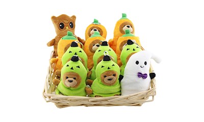 Plüschfiguren Schlüsselanhänger 6xBär/Eule und 6xBär/Geist, wendbar Display
