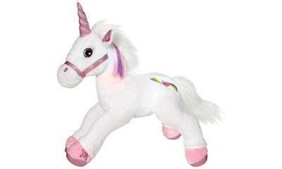 Einhorn 35cm mit Licht & Sound farbigen Haarsträhnen und Kamm, Licabella inkl. 3