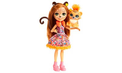 Enchantimals Gepardenmädchen Cherish Cheetah, ca. 15 cm, mit Gepardbaby, ab 4 Ja