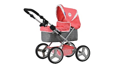 Angie Puppenwagen rot, grau mit Tragetasche ohne Puppe abnehmb. Korb, verstellb.