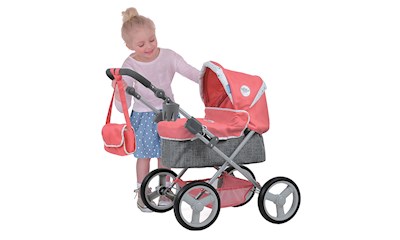 Angie Puppenwagen rot, grau mit Tragetasche ohne Puppe abnehmb. Korb, verstellb.