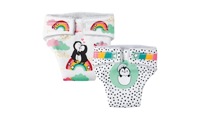 Puppen-Stoffwindeln Gr. 35- 45 cm, Pinguin Pünktchen, 2 Stück, ab 3 Jahren