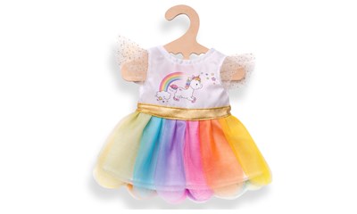Kleid Einhorn klein für Puppen von 28-35 cm, mit Regenbogen-Tüllrock
