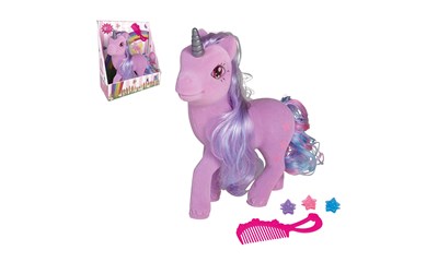 Einhorn rosa beflockt mit Regenbogenmähne Kamm und 3 Haarspangen