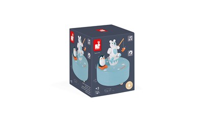 Spieldose Polar mit Musik aus Holz, Eisbär mit Pinguin