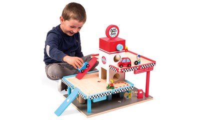 Autogarage 8 Accessoires aus Holz Washservice, Tankstelle, 57.6x31.2x44.1