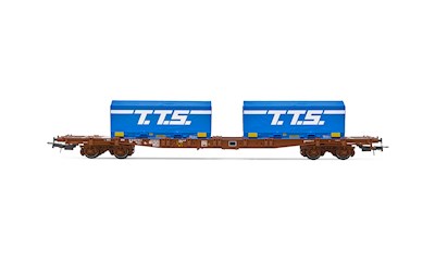 SNCF 4-achsiger Containertragwagen S70 beladen mit
