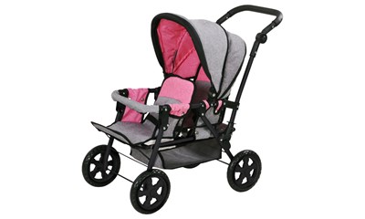Puppenwagen Big Twin Jeans grey, 70x38x55 cm, Schiebehöhe 44-73 cm, ab 3+