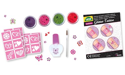 Glitter Tattoo Körperglitzer in 4 Farben, inkl. Schablonen, ab 6+