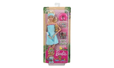 Barbie Wellness Spa Spielset Puppe blond, Hündchen, viel Spa Zubehör, ab 3 Jahre