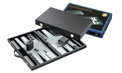 Backgammon grau - gross - Kunstleder **