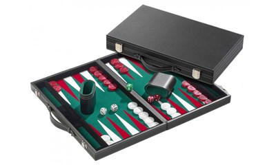 Backgammon grün - gross - Kunstleder **