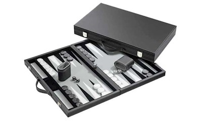 Backgammon grau - medium - Kunstleder