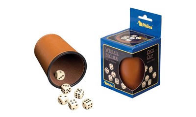 Würfelbecher inkl. 6 Würfel - Kunstleder - braun