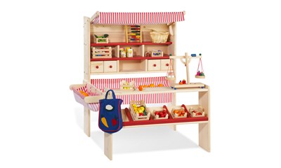 Marktstand Lucy 4 Schubladen, Stoff rot/weiss