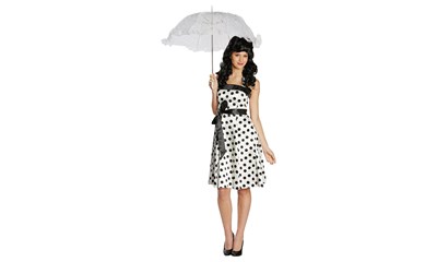 Kleid 50-er weiss Gr.36 2-teilig, Kleid mit Gürtel, 100 % Polyester