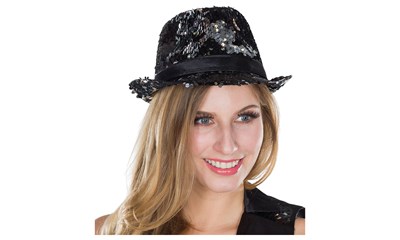 Hut Fedora schwarz / silber Wendepailletten