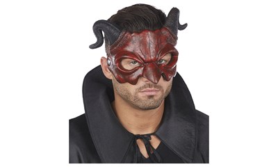 Maske Dämon rot/schwarz, mit Hörnern