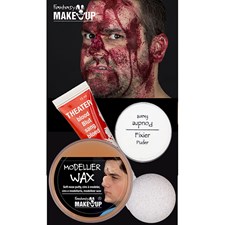 Schminkset Horror Set Erw Bluttube/Modellier Wax/Fixierpuder Effektschwamm und A