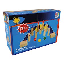 Kegelspiel 13tlg. 9 Pins, 3 Bälle, 1 Zielumrandung Kiefernholz und EPE-Schaumsto
