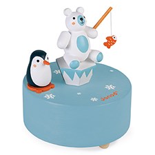 Spieldose Polar mit Musik aus Holz, Eisbär mit Pinguin